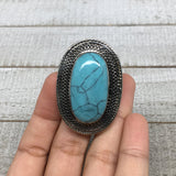 Antique Afghan Turkmen Tribal Ring Oval Blue Turquoise Inlay Kuchi Ring, TR113
