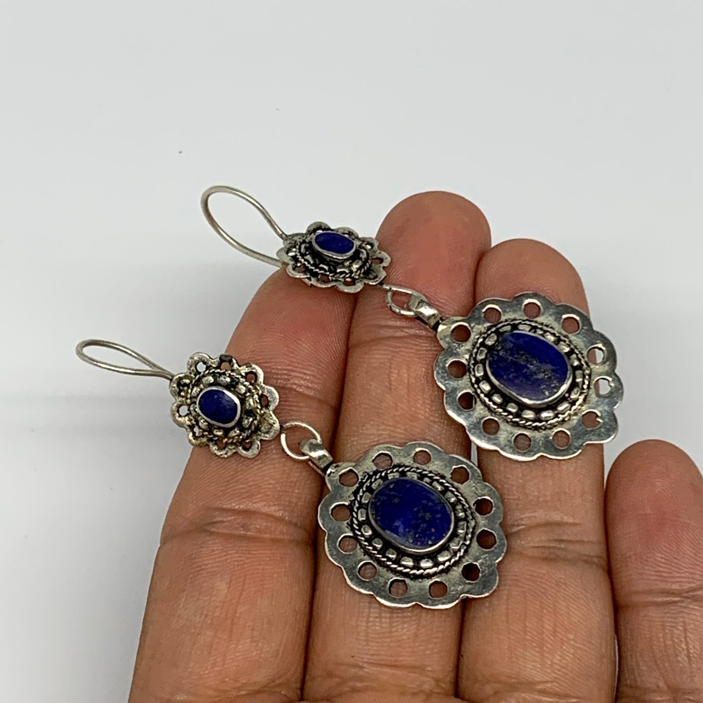 1pc, Handmade Turkmen Earring Tribal Jewelry Lapis Inlay Oval Boho, B14208