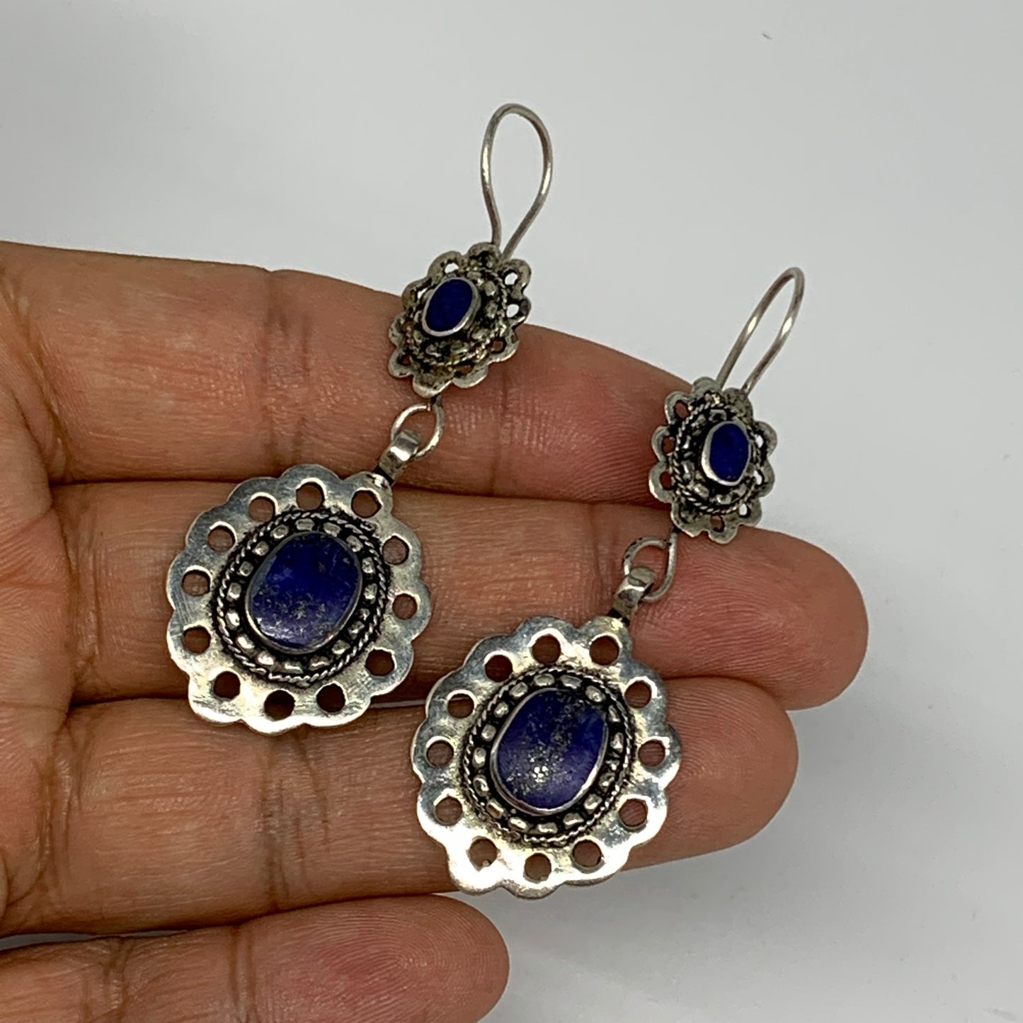 1pc, Handmade Turkmen Earring Tribal Jewelry Lapis Inlay Oval Boho, B14208