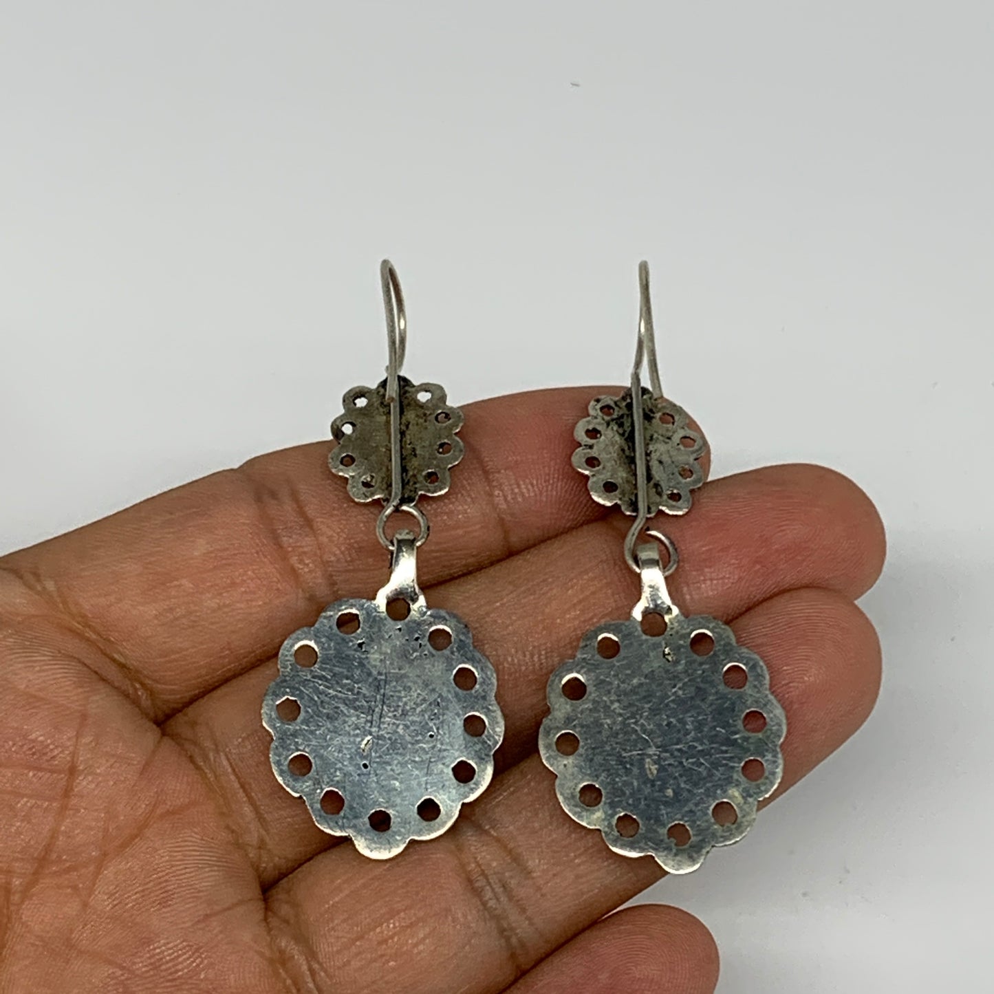 1pc, Handmade Turkmen Earring Tribal Jewelry Lapis Inlay Oval Boho, B14208