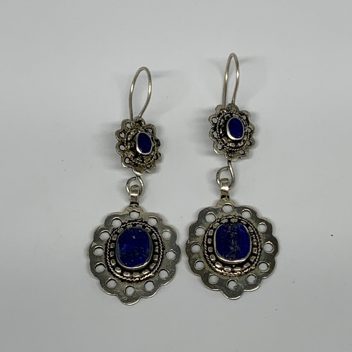 1pc, Handmade Turkmen Earring Tribal Jewelry Lapis Inlay Oval Boho, B14208