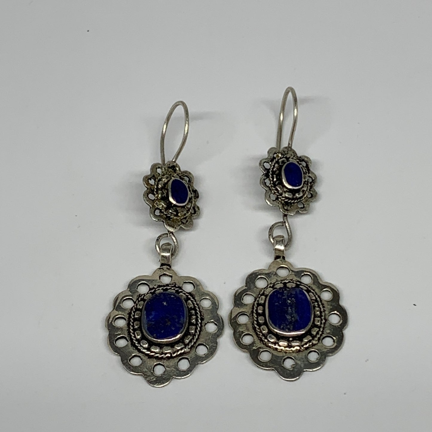 1pc, Handmade Turkmen Earring Tribal Jewelry Lapis Inlay Oval Boho, B14208