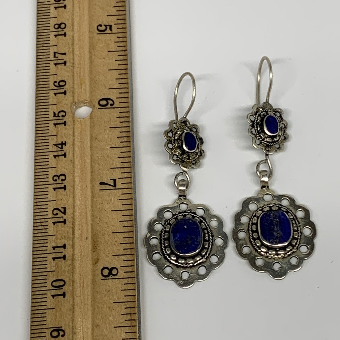 1pc, Handmade Turkmen Earring Tribal Jewelry Lapis Inlay Oval Boho, B14208