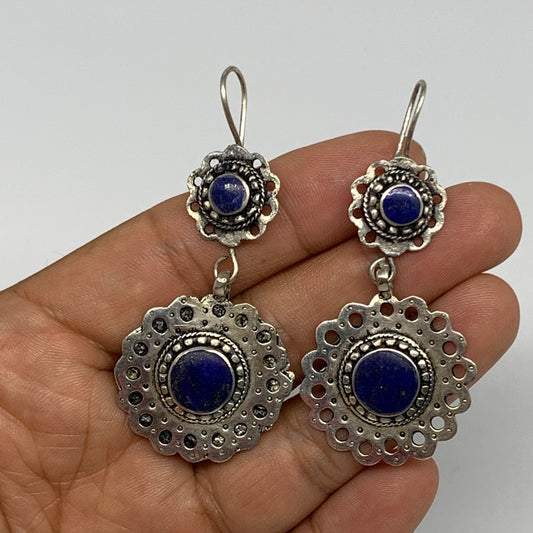 1pc, Handmade Turkmen Earring Tribal Jewelry Lapis Inlay Round Boho, B14209