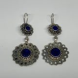 1pc, Handmade Turkmen Earring Tribal Jewelry Lapis Inlay Round Boho, B14209