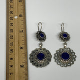 1pc, Handmade Turkmen Earring Tribal Jewelry Lapis Inlay Round Boho, B14209