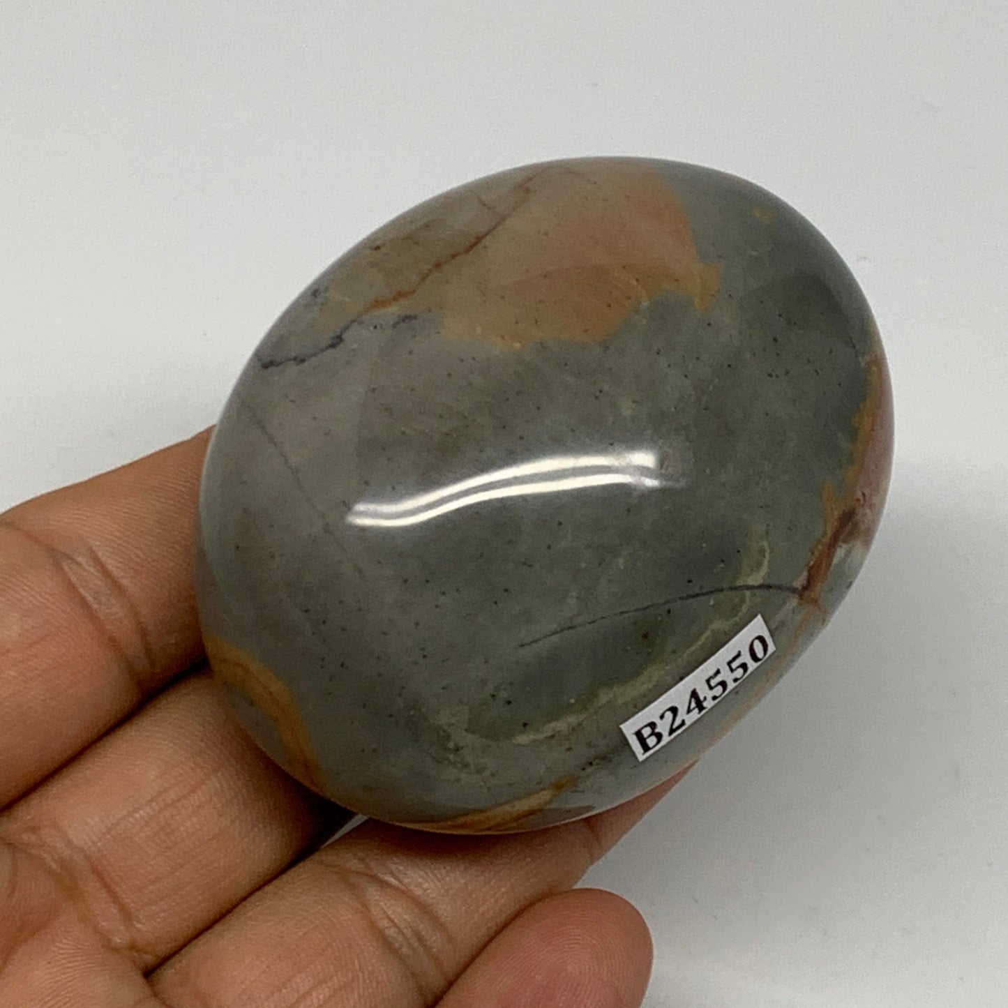 156.1g, 2.6"x2"x1.4" Polychrome Jasper Palm-Stone Reiki @Madagascar, B24550
