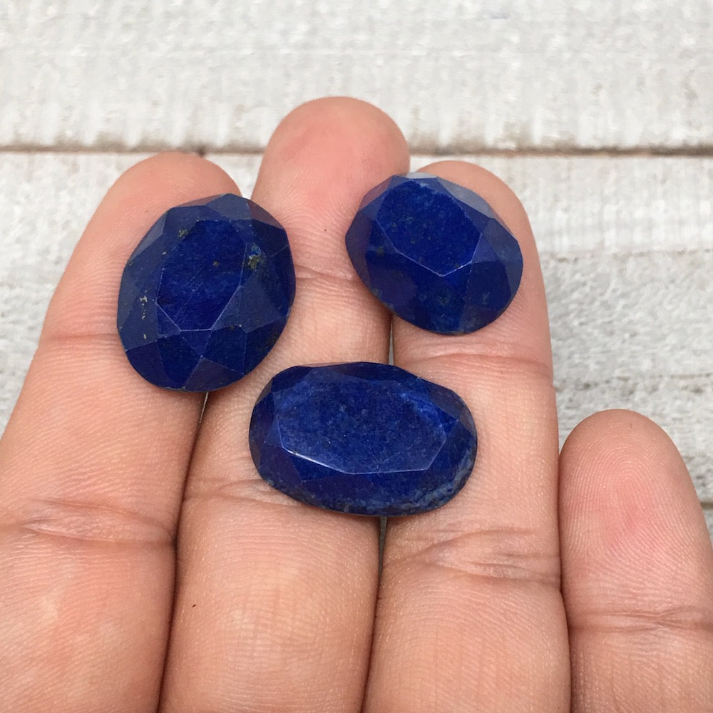 3pcs,9.3g,18mm-21mm High-Grade Natural Oval Facetted Lapis Lazuli Cabochon,CP233