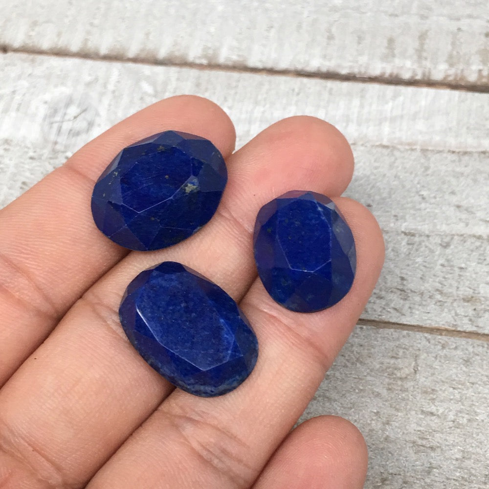 3pcs,9.3g,18mm-21mm High-Grade Natural Oval Facetted Lapis Lazuli Cabochon,CP233