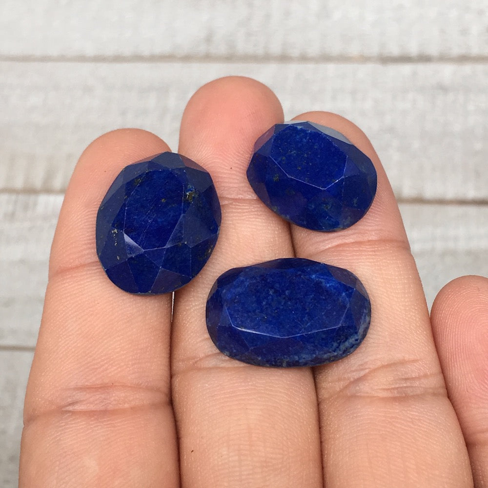 3pcs,9.3g,18mm-21mm High-Grade Natural Oval Facetted Lapis Lazuli Cabochon,CP233
