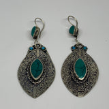 1pc, Handmade Turkmen Earring Tribal Jewelry Turquoise Inlay Marquise Boho, B142