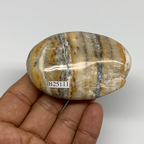108.9g, 2.8"x1.9"x0.9", Zebra Calcite Palm-Stone Crystal Polished @Pakistan,B251