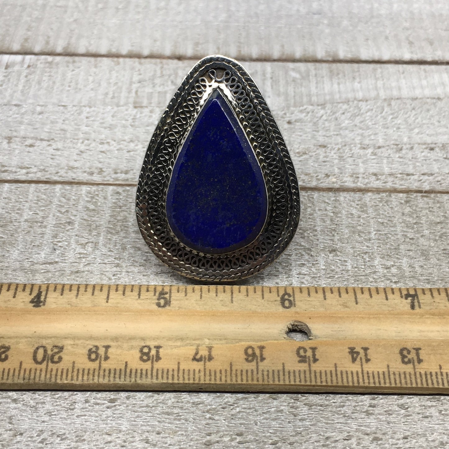 Antique Afghan Turkmen Tribal Teardrop Lapis Lazuli Kuchi Ring Boho Statement,TR