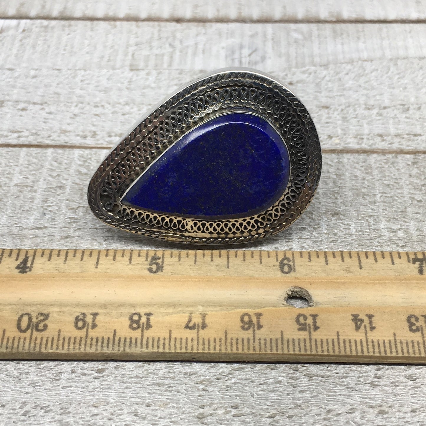 Antique Afghan Turkmen Tribal Teardrop Lapis Lazuli Kuchi Ring Boho Statement,TR