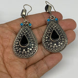 1pc, Handmade Turkmen Earring Tribal Jewelry Black Carnelian Teardrop Boho, B142