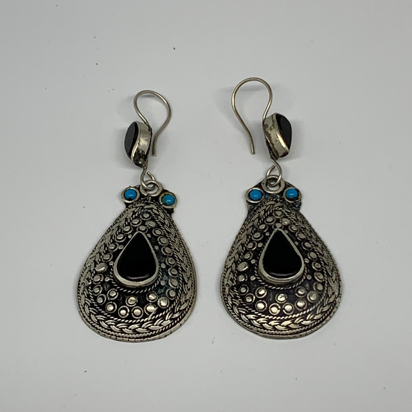 1pc, Handmade Turkmen Earring Tribal Jewelry Black Carnelian Teardrop Boho, B142