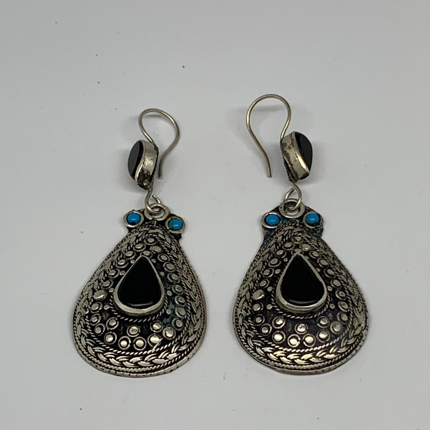 1pc, Handmade Turkmen Earring Tribal Jewelry Black Carnelian Teardrop Boho, B142