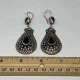 1pc, Handmade Turkmen Earring Tribal Jewelry Black Carnelian Teardrop Boho, B142
