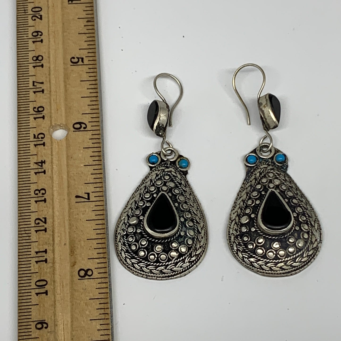 1pc, Handmade Turkmen Earring Tribal Jewelry Black Carnelian Teardrop Boho, B142