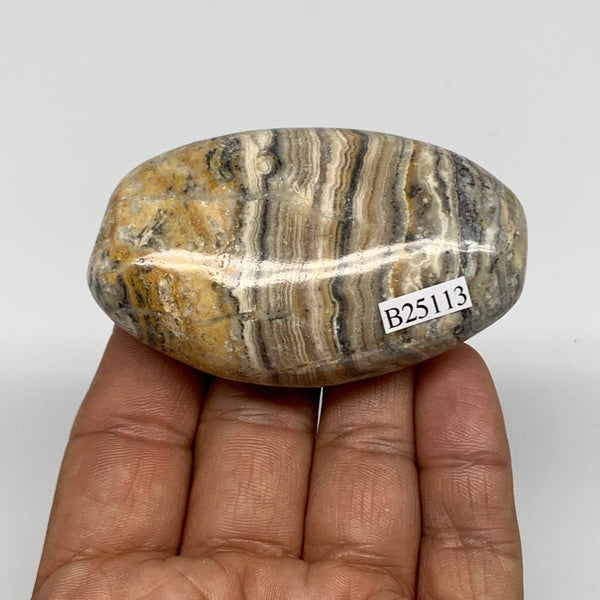 105.4g, 2.7"x1.7"x0.9", Zebra Calcite Palm-Stone Crystal Polished @Pakistan,B251