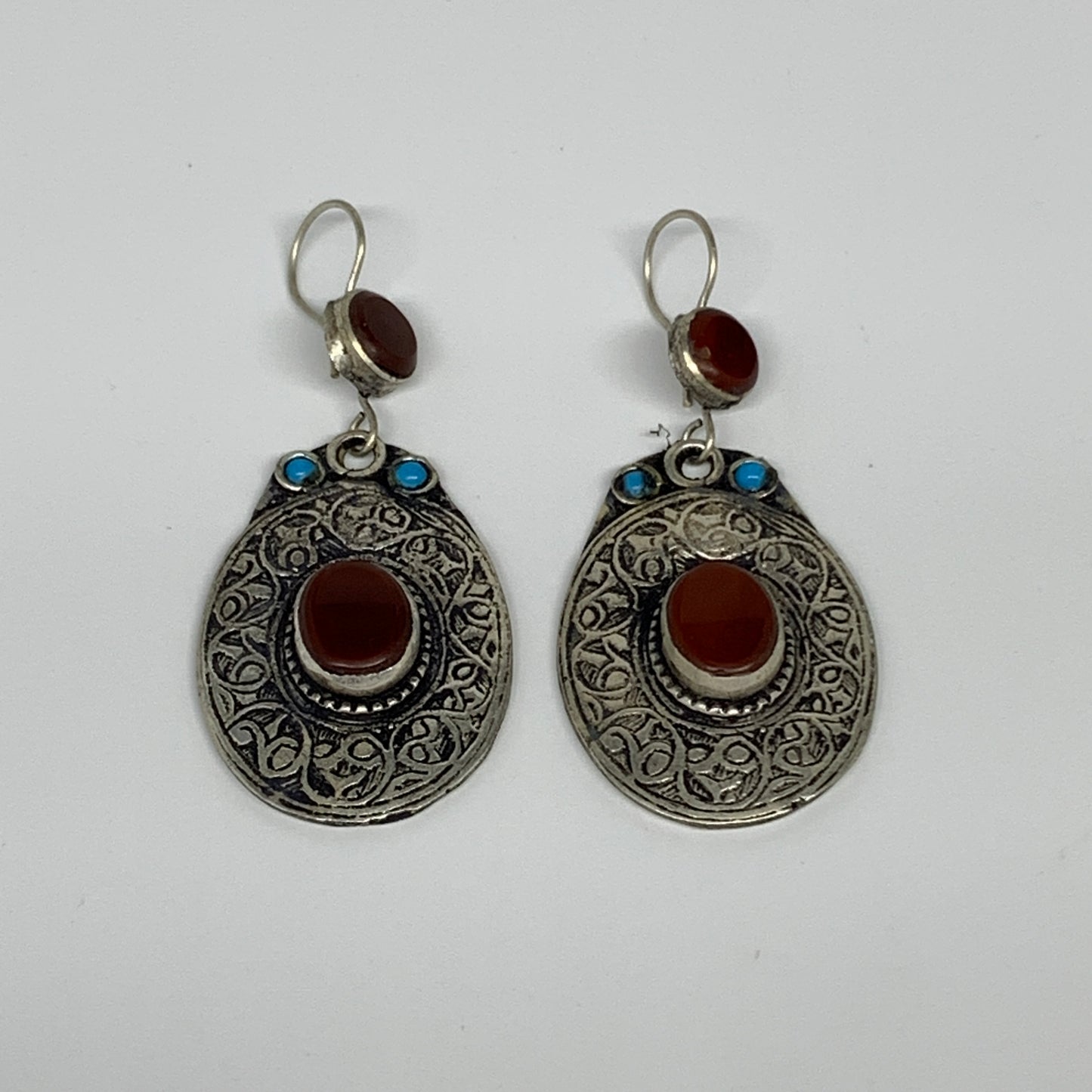 1pr, 2.5"x1.1" Turkmen Earring Tribal Jewelry Carnelian Oval Boho, B14305