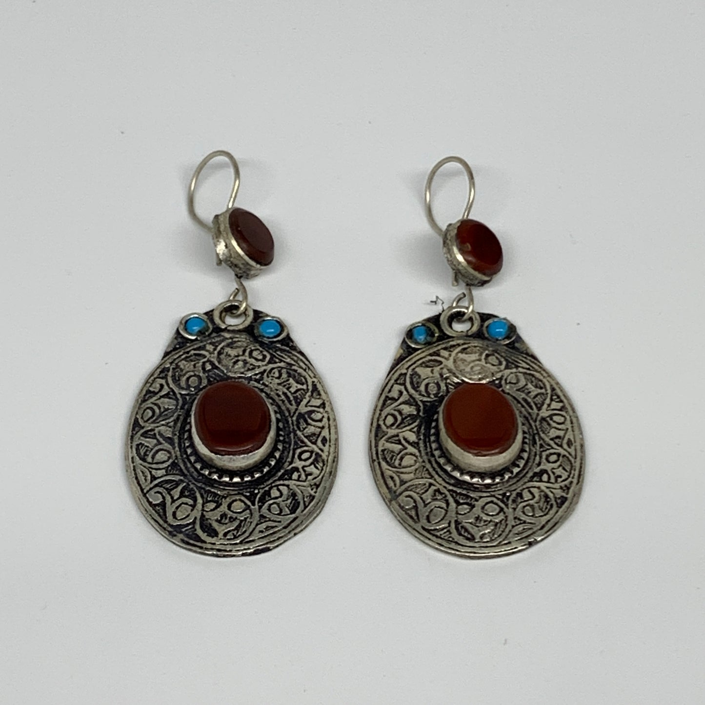 1pr, 2.5"x1.1" Turkmen Earring Tribal Jewelry Carnelian Oval Boho, B14305