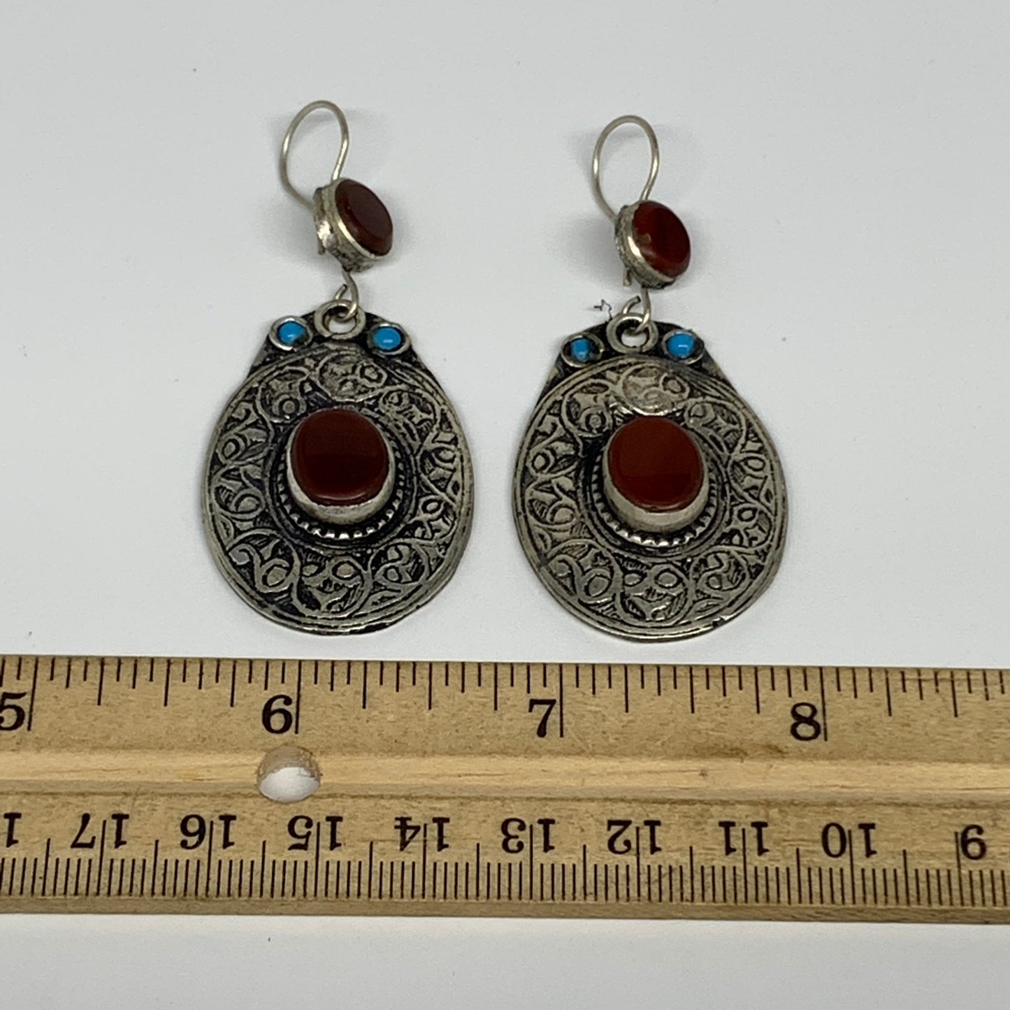 1pr, 2.5"x1.1" Turkmen Earring Tribal Jewelry Carnelian Oval Boho, B14305