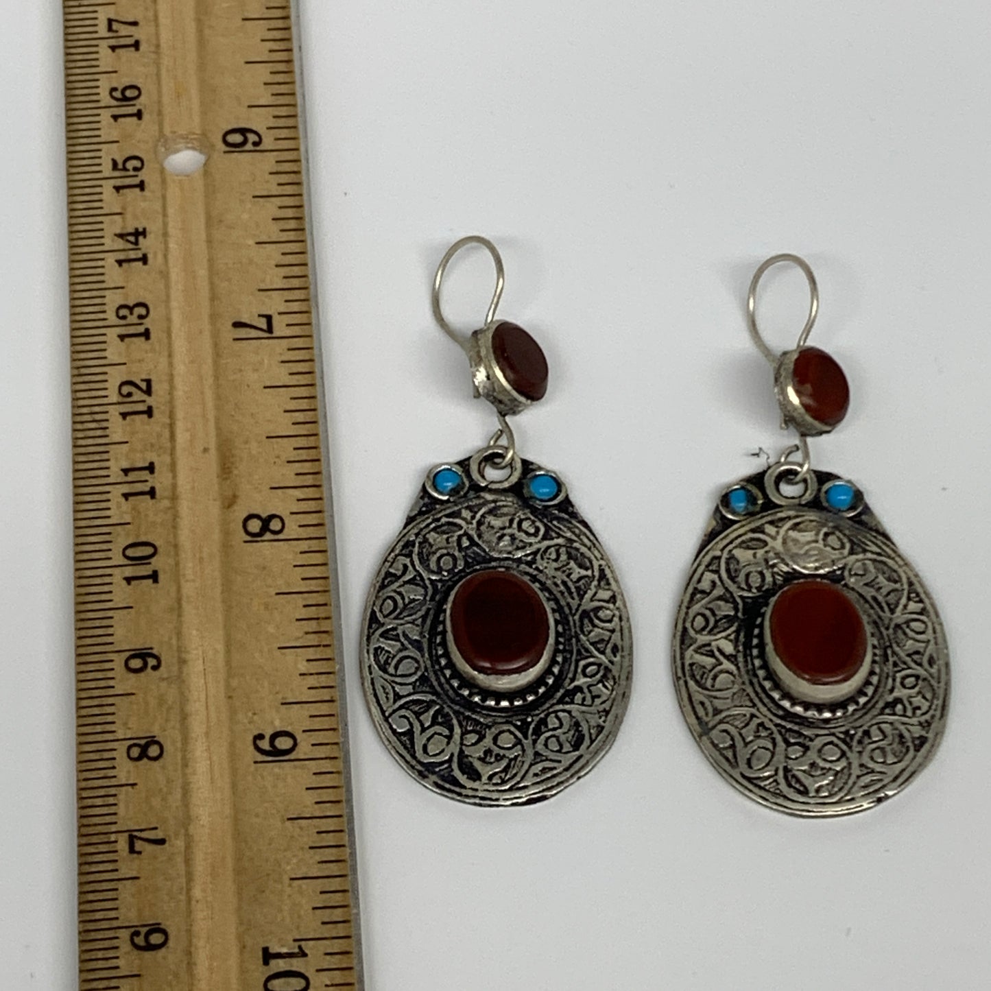 1pr, 2.5"x1.1" Turkmen Earring Tribal Jewelry Carnelian Oval Boho, B14305