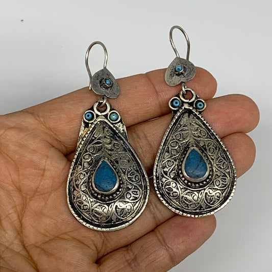 1pc, Handmade Turkmen Earring Tribal Jewelry Turquoise Inlay Drop Boho, B14304