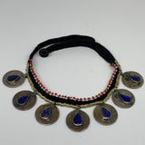 Afghan Turkmen Tribal Coin Choker Teardrop Blue Lapis Lazuli Inlay Necklace Handmade CK01
