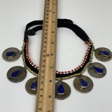 Afghan Turkmen Tribal Coin Choker Teardrop Blue Lapis Lazuli Inlay Necklace Handmade CK01