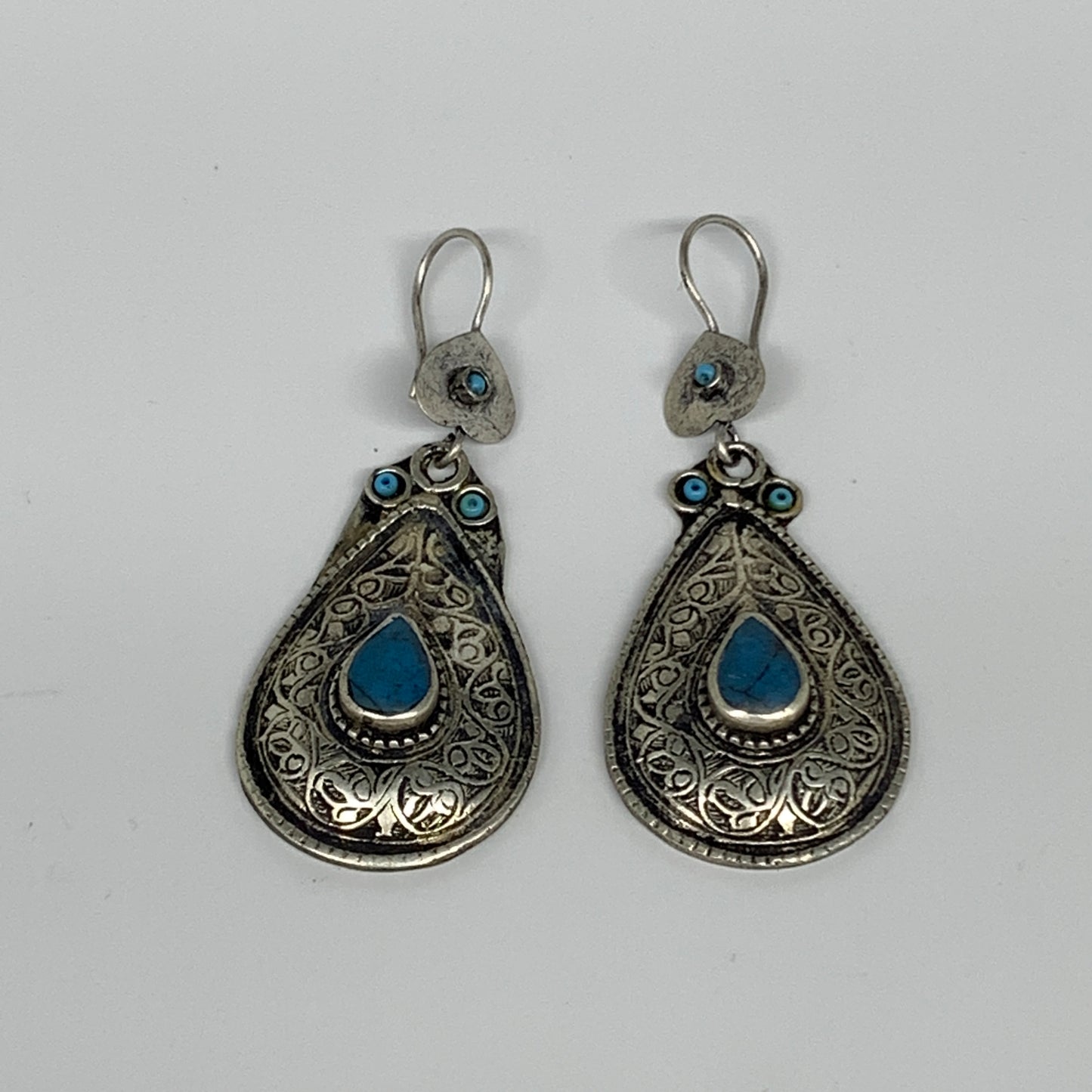 1pc, Handmade Turkmen Earring Tribal Jewelry Turquoise Inlay Drop Boho, B14304