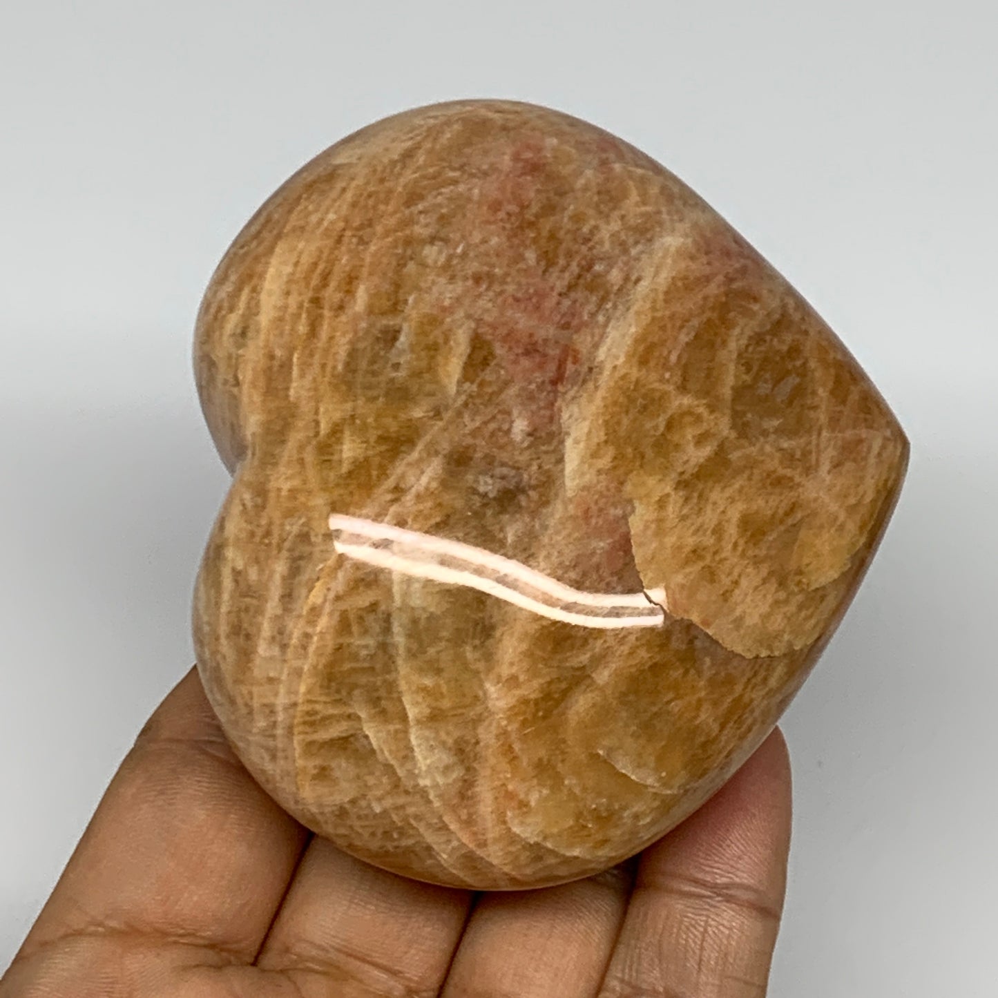 267.5g,2.8"x3.3"x1.4", Pink Peach Moonstone Heart Crystal Polished Reiki,B17507