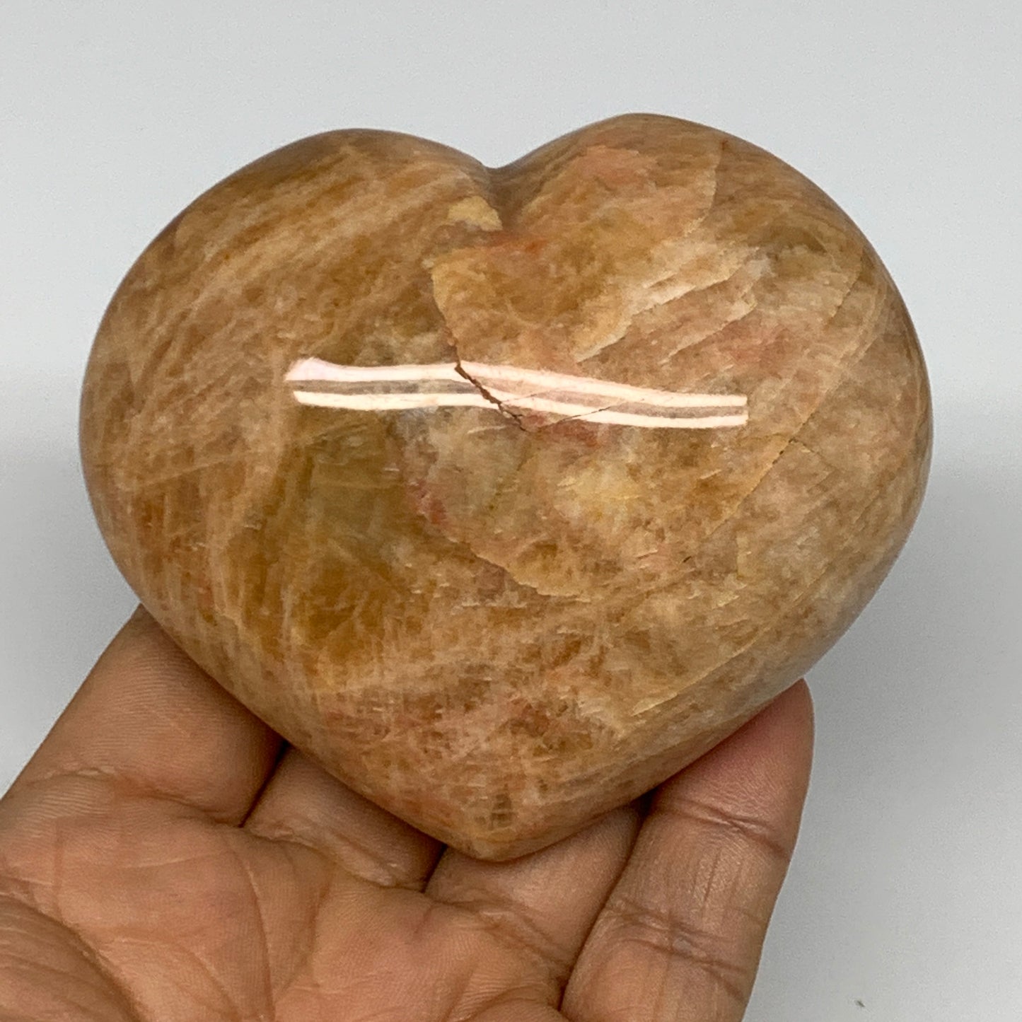 267.5g,2.8"x3.3"x1.4", Pink Peach Moonstone Heart Crystal Polished Reiki,B17507
