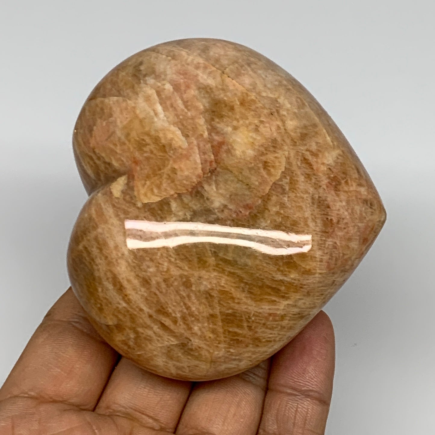 267.5g,2.8"x3.3"x1.4", Pink Peach Moonstone Heart Crystal Polished Reiki,B17507