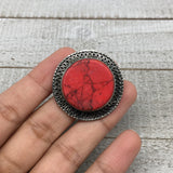 Antique Afghan Turkmen Tribal Round Shape Red Coral Inlay Kuchi Ring Boho, TR83