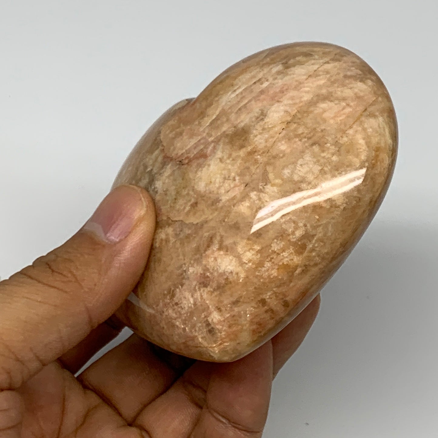 267.5g,2.8"x3.3"x1.4", Pink Peach Moonstone Heart Crystal Polished Reiki,B17507