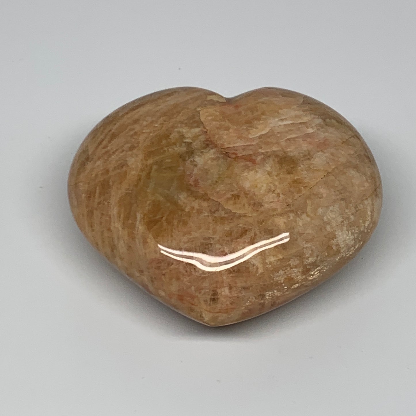 267.5g,2.8"x3.3"x1.4", Pink Peach Moonstone Heart Crystal Polished Reiki,B17507