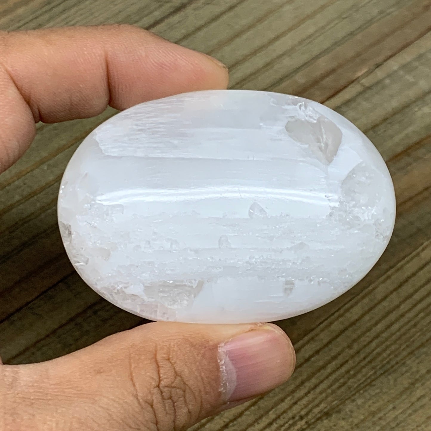 71g, 2.4"x1.7"x0.9", White Selenite Palmstone Crystal Reiki Morocco, B11854