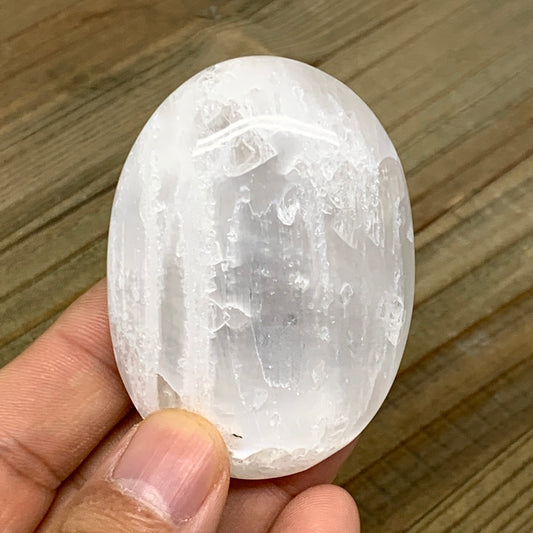 71g, 2.4"x1.7"x0.9", White Selenite Palmstone Crystal Reiki Morocco, B11854