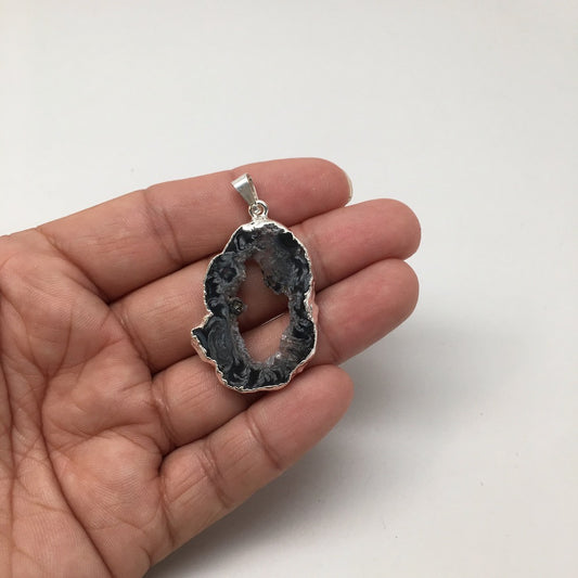 Agate Druzy Slice Geode Pendant Silver Plated from Brazil,Free 18" Chain, Bp779 - watangem.com