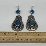 1pc, Handmade Turkmen Earring Tribal Jewelry Turquoise Inlay Drop Boho, B14302