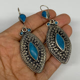 1pc, Handmade Turkmen Earring Tribal Jewelry Turquoise Inlay Marquise Boho, B143
