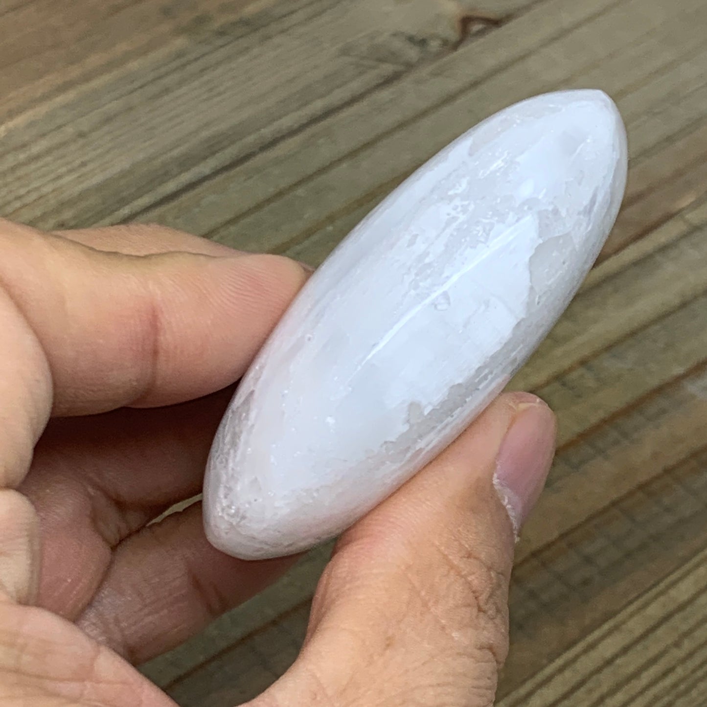 71g, 2.4"x1.7"x0.9", White Selenite Palmstone Crystal Reiki Morocco, B11854