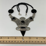 Turkmen Necklace Antique Afghan Tribal Black Carnelian Beaded V-Neck, Necklace T