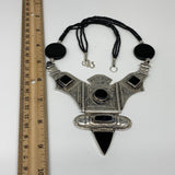 Turkmen Necklace Antique Afghan Tribal Black Carnelian Beaded V-Neck, Necklace T