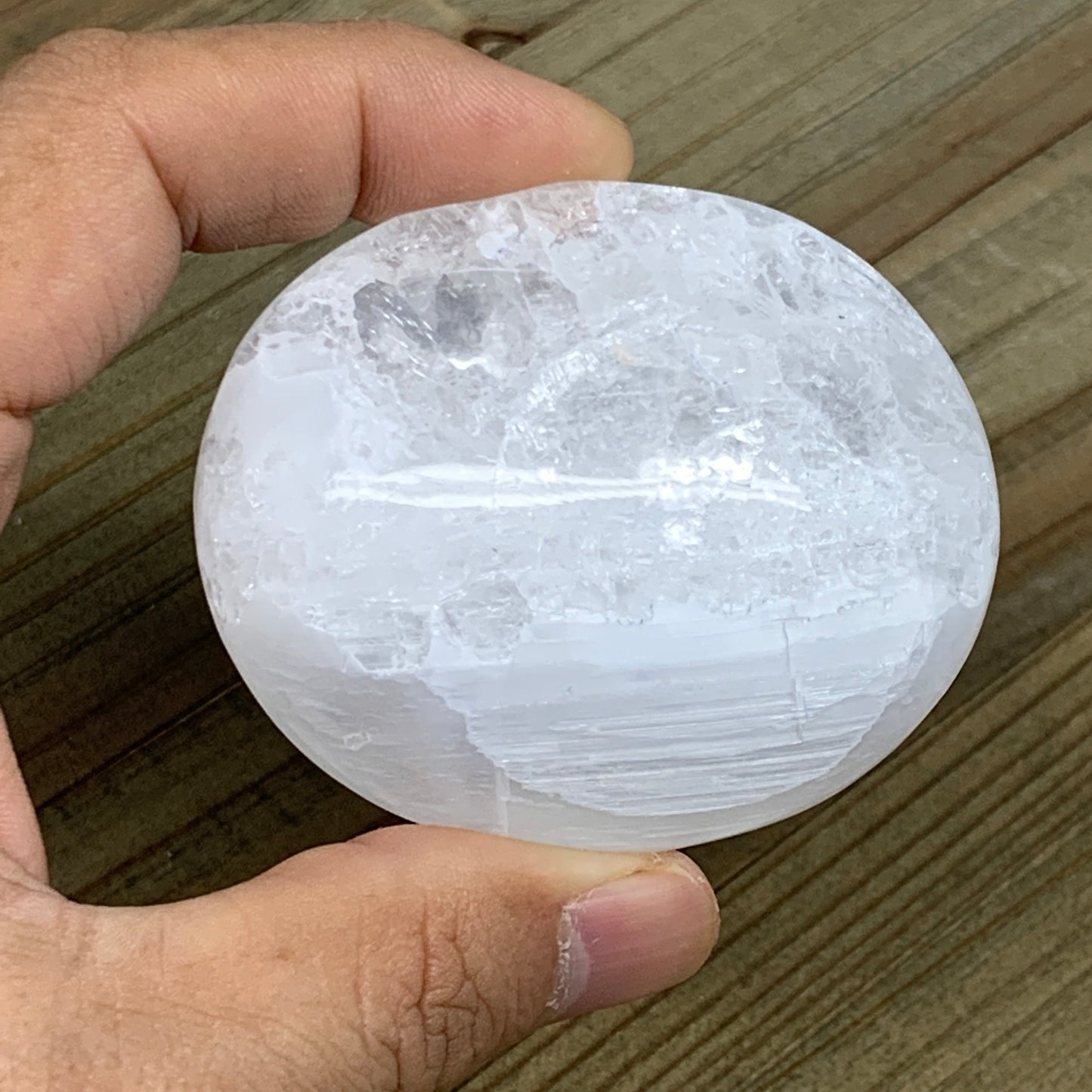 102g, 2.4"x2"x1.1", White Selenite Palmstone Crystal Reiki Morocco, B11855