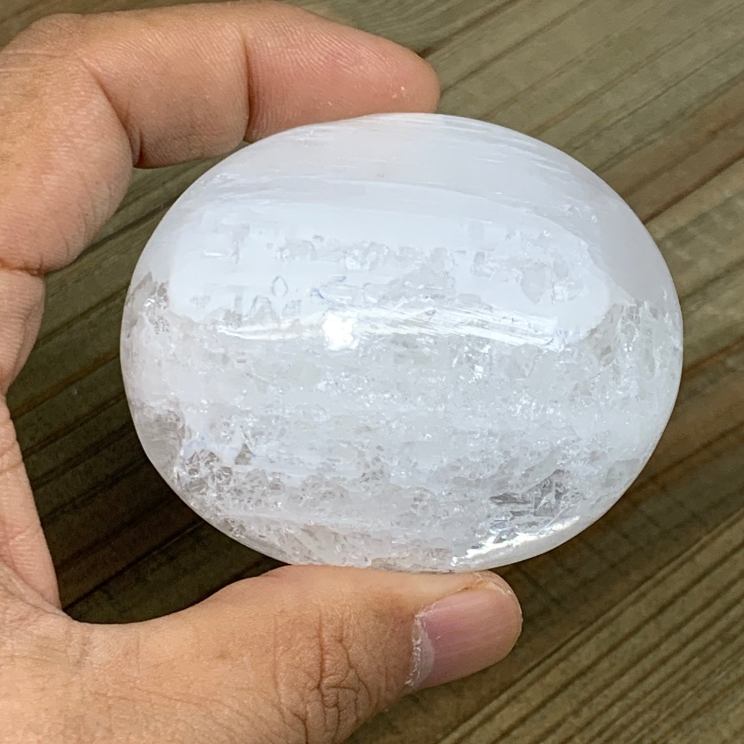 102g, 2.4"x2"x1.1", White Selenite Palmstone Crystal Reiki Morocco, B11855