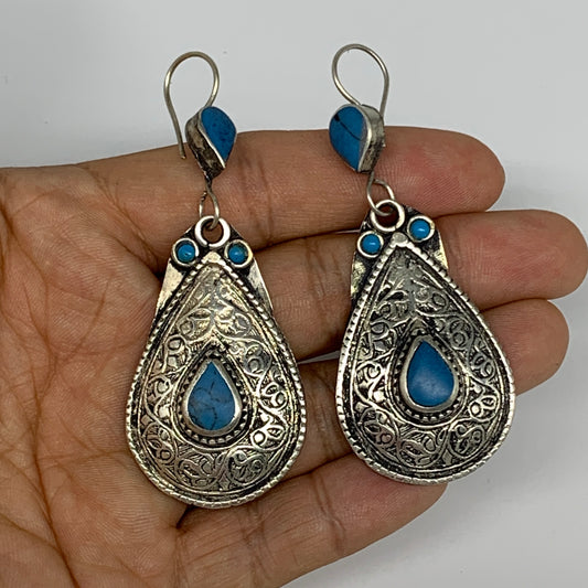 1pc, Handmade Turkmen Earring Tribal Jewelry Turquoise Inlay Drop Boho, B14300