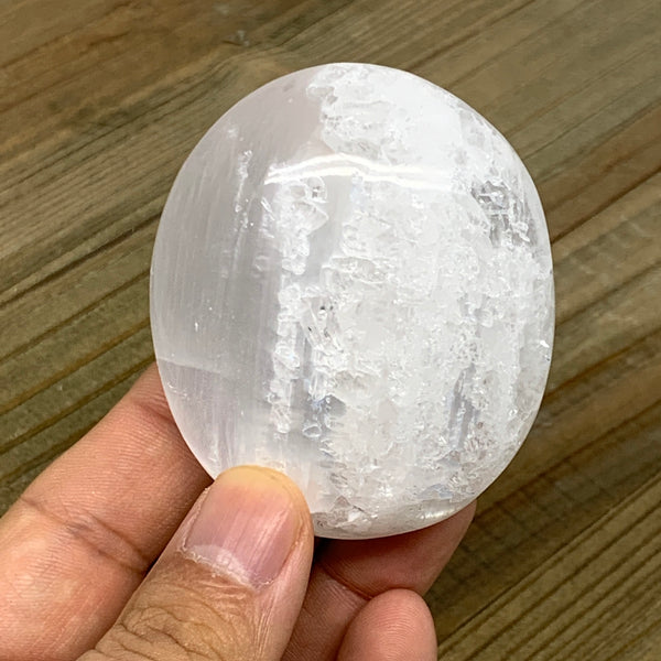 102g, 2.4"x2"x1.1", White Selenite Palmstone Crystal Reiki Morocco, B11855